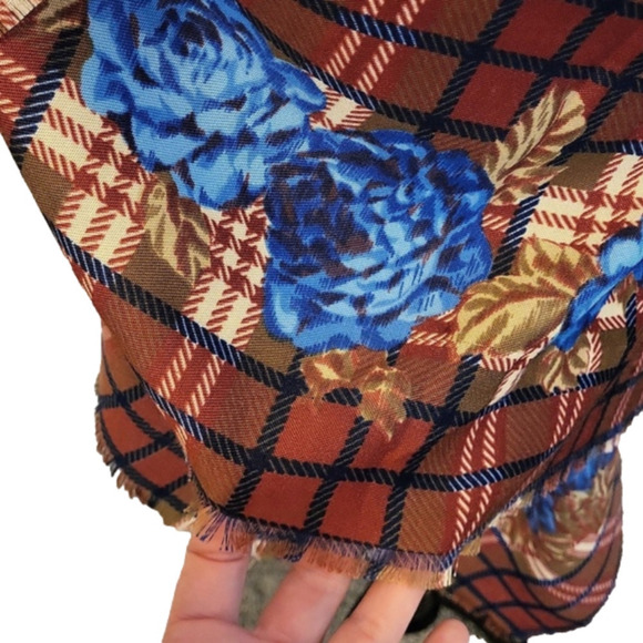 Vintage, JP collection scarf, 46x46, Plaid with blue flowers - Picture 4 of 4